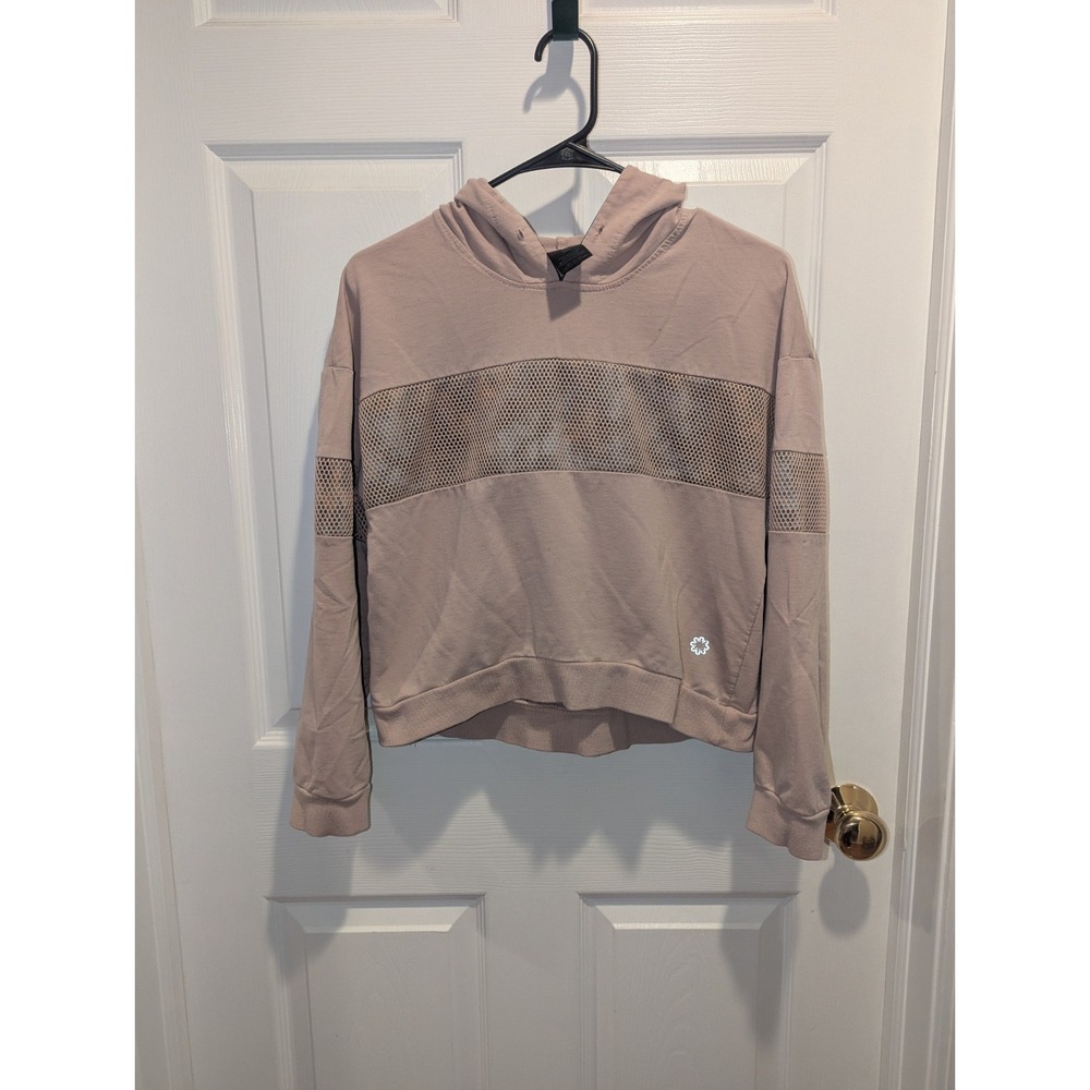 Athleisure Balletcore Blush Mesh Panel Cropped Hoodie Sweatshirt‎ M